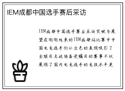 IEM成都中国选手赛后采访