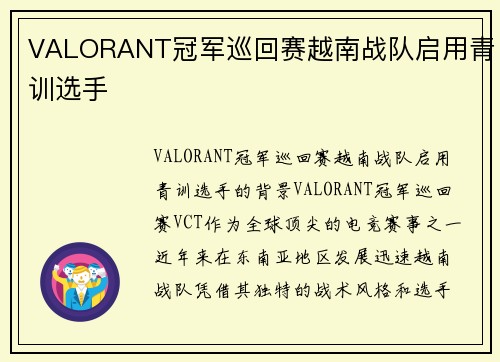 VALORANT冠军巡回赛越南战队启用青训选手