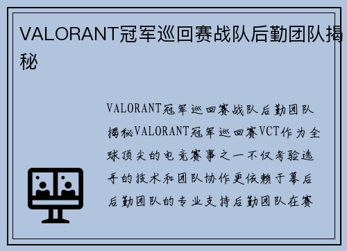 VALORANT冠军巡回赛战队后勤团队揭秘