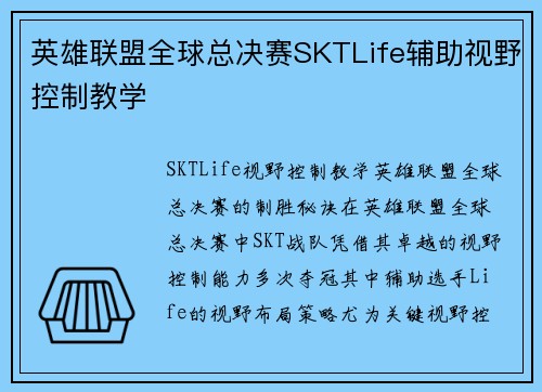 英雄联盟全球总决赛SKTLife辅助视野控制教学